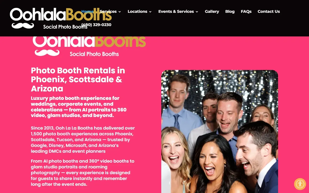 The Ooh La La Booths home page.